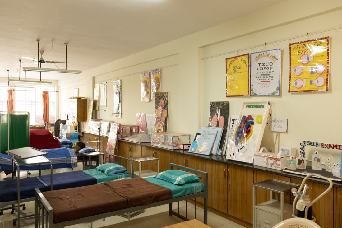 Foundation nursing lab arranged for basic bedside procedure practice