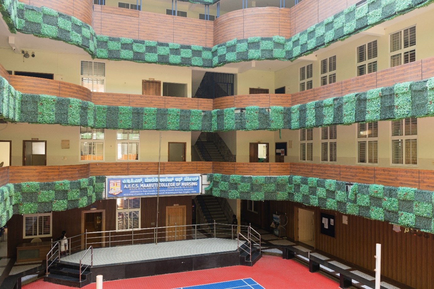 AECS Maaruti College of Nursing central atrium and indoor campus court