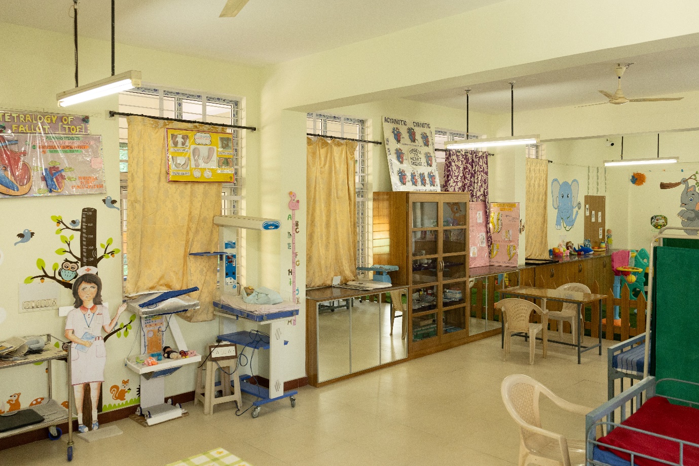 Pediatric lab practical training area for child-care scenarios