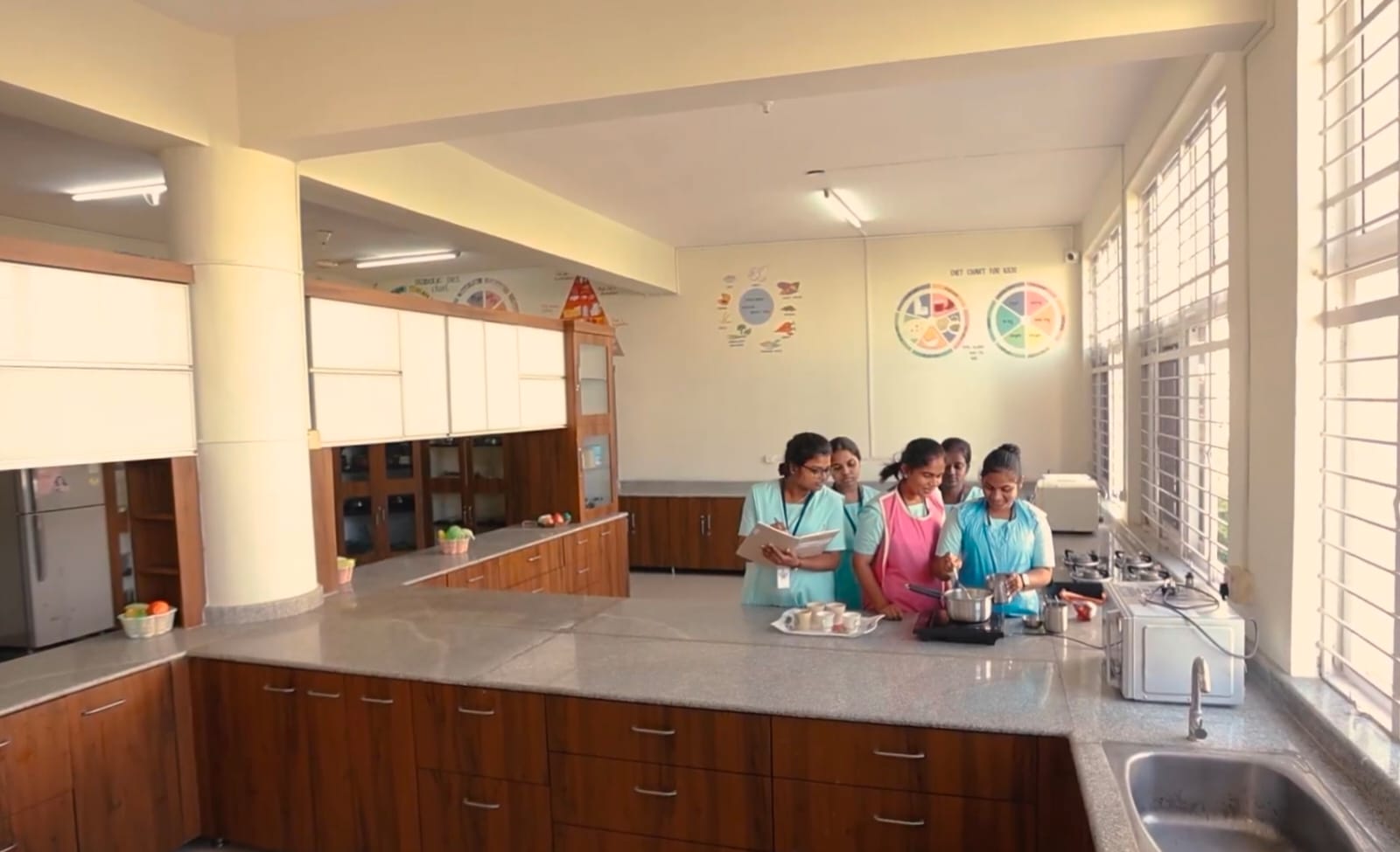 Nutrition lab practical kitchen area for therapeutic diet demonstrations
