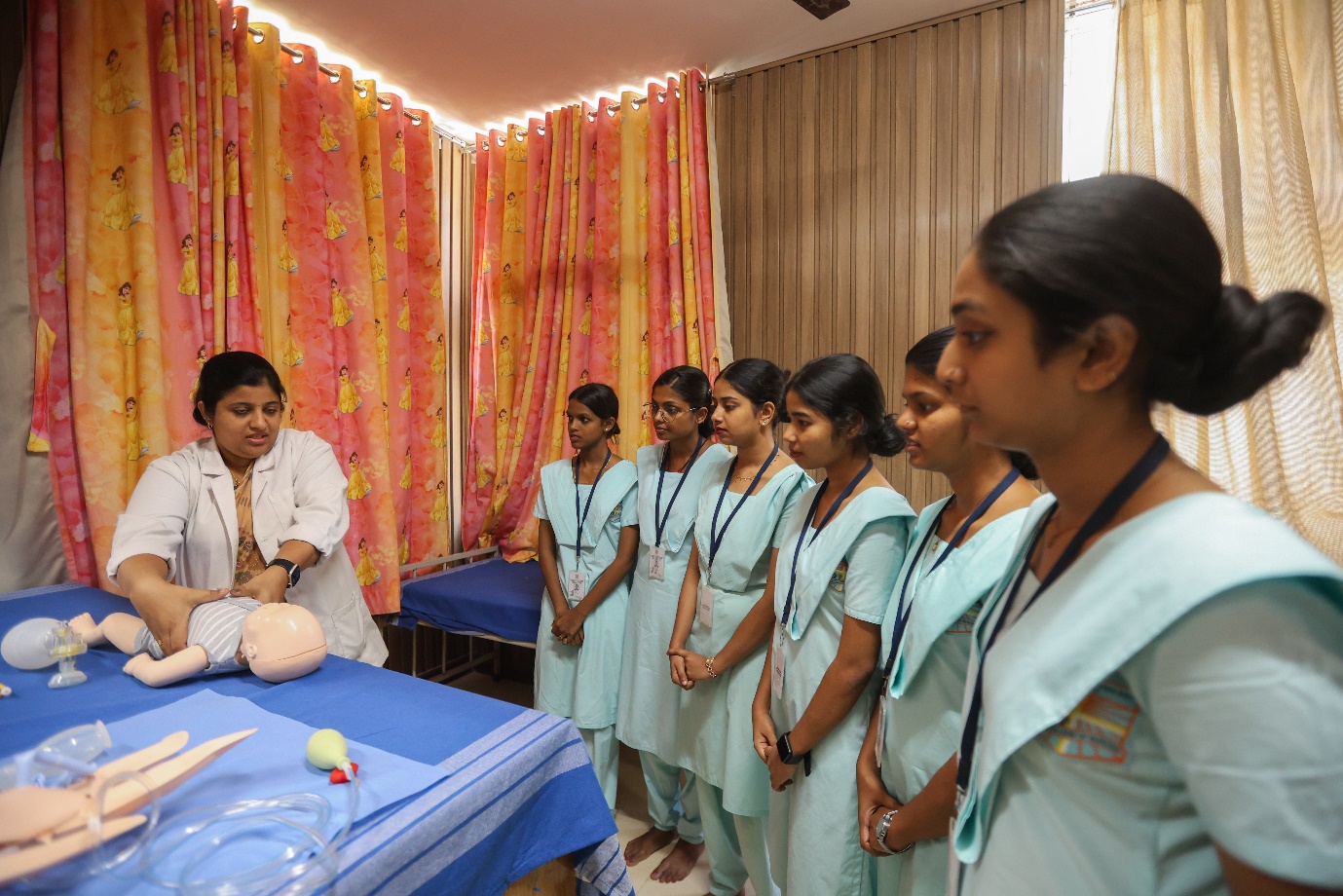 Skill lab bed area prepared for hands-on nursing practice