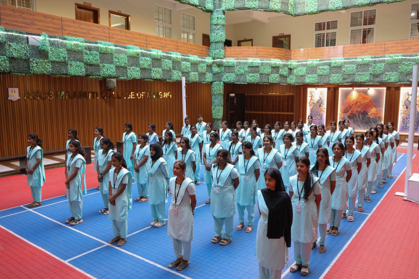 Nursing students assembled in the main atrium at AECS Maaruti College of Nursing