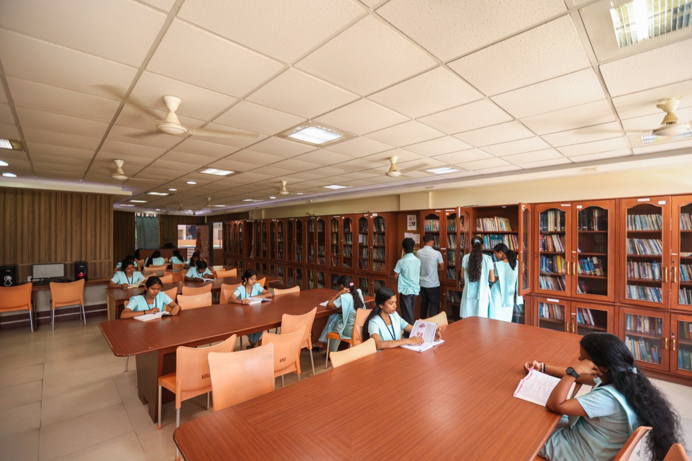 Students using the library and study space for post-basic nursing learning