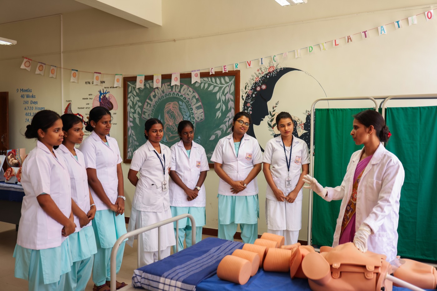 Nursing students in a demonstration lab at AECS Maaruti College of Nursing